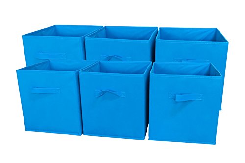 Sodynee Foldable Cloth Storage Cube Basket Bins Organizer Containers Drawers, 6 Pack, Ocean Blue