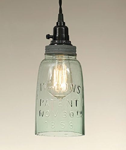 Pendant Lamp, Rustic Half Gallon Open Bottom Mason Jar, Vintage Details