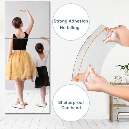 Augshy 4 Pack Self Adhesive Mirror 50x60cm Adhesive Mirror Tiles 2MM Thick Acrylic Stick On Wall Mirrors Sheets Removable Mirror Stickers for Home Decoration