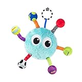 Sassy Grasp & Giggle Guy | Developmental Plush Toy for Early Learning | Squeak, Rattle and Chime | Attaches to Baby Gear for Travel