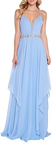GURNALL V-Neck Chiffon Sash Crystal A-Line Spaghetti Straps Bridesmaid Prom Dresses