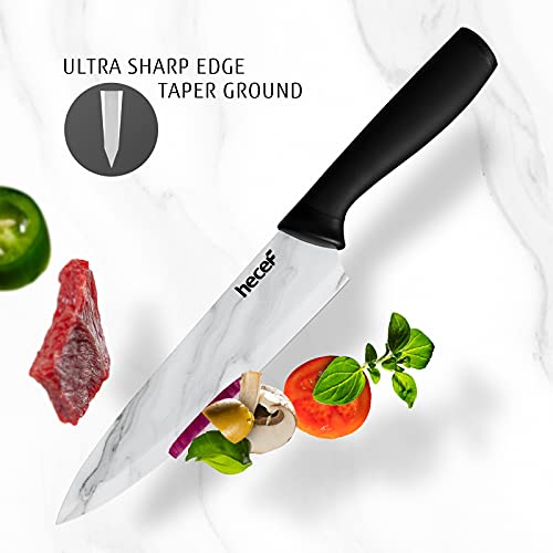 hecef Kitchen Knife Set with Ariston Marble Pattern, Non-stick Ceramic Coated Stainless Steel Blades with Protective Sheaths, Professional Chef Knife Set for Kitchen, Resturant, Camping and Home