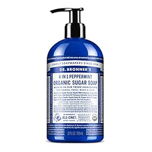 Dr. Bronner’s - Organic Sugar Soap (Peppermint, 12 oz) - Made with Organic Oils, Sugar &amp; Shikakai Powder, 4-in-1 Uses: Hands, Body, Face &amp; Hair, Cleanses, Moisturizes &amp; Nourishes, Vegan, Non-GMO