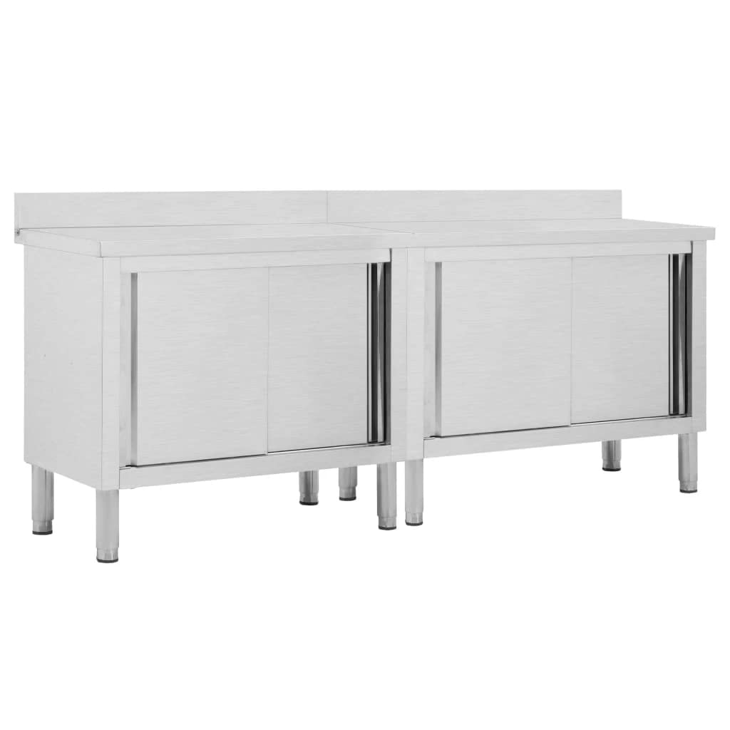 vidaXL-2x-Mesas-de-Trabajo-Puertas-Correderas-Armario-Almacenamiento-Equipamiento-Cocina-Comedor-Hosteleria-Profesional