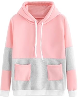 Sweatshirt Women Colorblock Pullover Fleece Hoodie