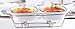 Circleware Ceramic Double Chafer Buffet Food Server Warmer Tray with Handles Glass Lid & Chrome Metal Serving Stand, 1 Quart Each, 16