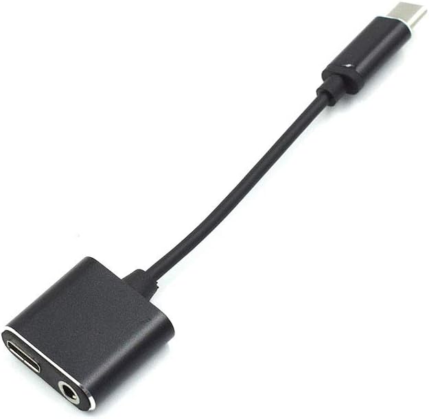 Hxchen USB C to 3.5mm Headphone Audio Charger Adapter,USB-C 2 in 1 Type C to 3.5mm Earphone Jack AUX Splitter Charger, Support Phone Call and Fast Charge Black - (1 Pc)