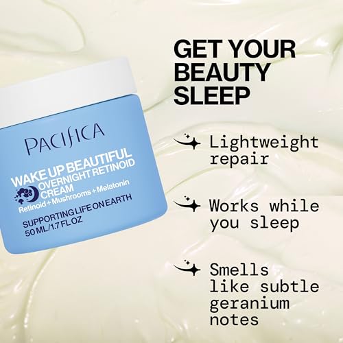 PACIFICA WAKE UP BEAUTIFUL RETINOID NIGHT CREAM – OVERNIGHT ANTI-AGING MOISTURIZER WITH HYALURONIC ACID & MELATONIN, REDUCES WRINKLES & FINE LINES, HYDRATING AND GENTLE FOR DRY OR MATURE SKIN, VEGAN