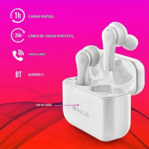 ARTICA Bloom White - Auscultadores sem fios Compatíveis com tecnologia Bluetooth e TWS, base de carregamento, autonomia 24h, microfone, controlo tátil.