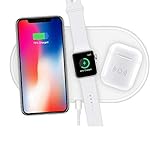 Hisri 3 in 1 Qi Wireless Charging Pad,Fast Wireless Charger Compatible for iPhone X/XS Max/8/8 Plus Apple Watch Series 4/3/2 Airpods Samsung Galaxy Note 8/S9/S8 and All Qi Enable Device (White 3 in 1)