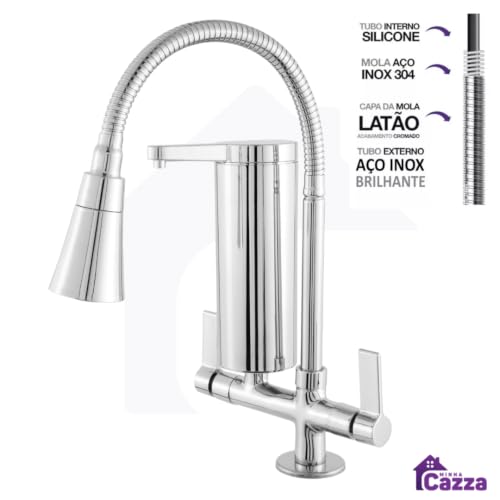 Torneira Cozinha Flexível Filtro Gourmet Cromada Bancada Tubo 2 Jatos