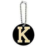 Letter K Initial Black White Wood Wooden Round Key Chain