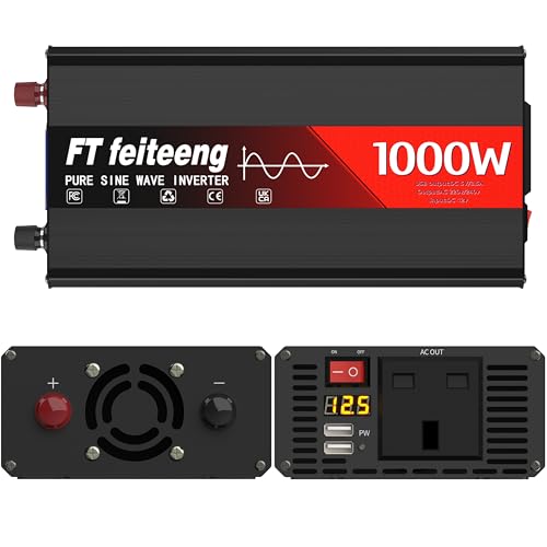 1000W 12V to 240V Pure Sine Wave Inverter,Power Inverter, Stable Output, Dual USB 3.1A Fast Charging, LED Display, 6 Protection Functions, Car Inverter for Camping Emergency