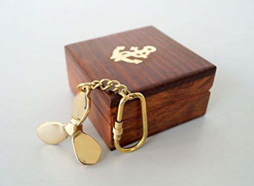 Vintage Propeller Fan Key Chain Golden Finish Solid Brass Nautical Handmade Key Ring Halloween Gift item