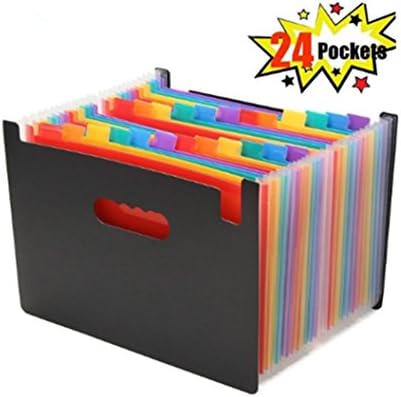 24 Pockets Expanding Files Folder A4 Expandable File Organizer Portable Accordion File Folder High Capacity Office/Business Document Holder (Colored)