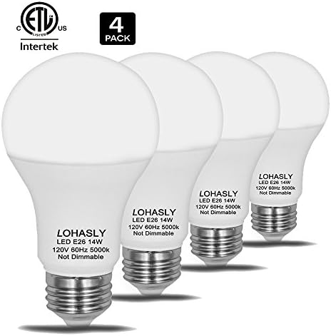 LOHASLY LED Bulb, 100W - 150W Light Bulbs Equivalent, 14W A19 LED Bulbs, 1600 Lumens 5000K Daylight White, 270 Degree Beam, E26 Medium Screw Base, ETL listed, Not-Dimmable (Pack of 4)