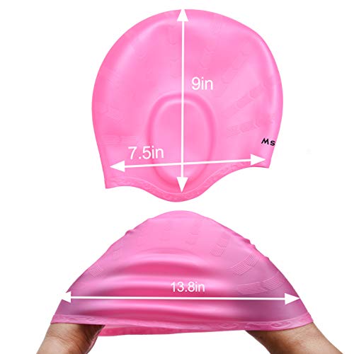 Msicyness Swim Cap Cover Ears for Long Hair 100% Silicone Swimming Hat Unisex Adult Kids Swimming Pool Caps Reduce Water Intake Makes Your Hair Clean