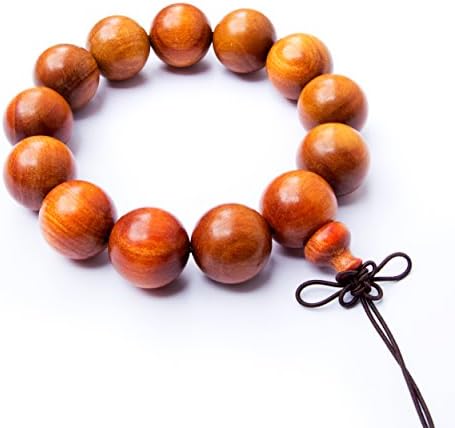 Tucanox Natural Dragon Blood Wood Round Rosary Bead Stretch Bracelet - 108 Japa Mala Beads Tibetan Buddhist Prayer Chain Necklace for Men & Women - 15 mm (15 beads)