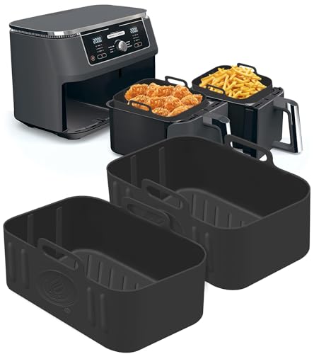 GWY 2 PCS Air Fryer Silicone Liners for Ninja Foodi Dual Zone DZ201 8QT Air Fryer, Silicone Pots Rectangular Food Grade Reusable Airfryer Non-Stick Baking Tray Basket Insert