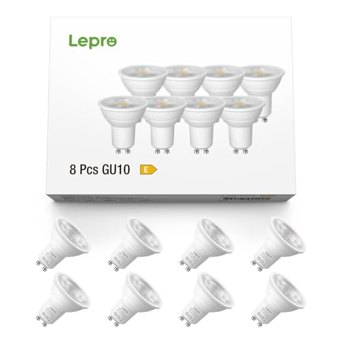 Lepro GU10 LED Warm White 6 W Bulbs, 630 lm, Not Dimmable | 2700K Warm White, 38° Beam Angle, Energy Saving GU 10 LED Bulbs for Living Room, Kitchen, Bedroom, Pack of 8