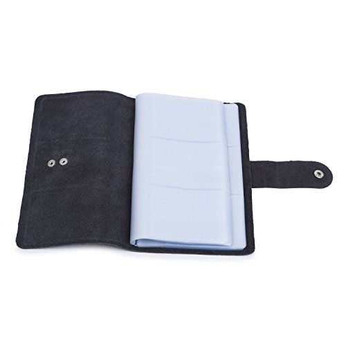 Genuine Leather Credit Card Holder Business ID Card Case Wallet Style 96 Box Name Card Holder Book with Button Black