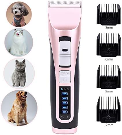 AlfaView Dog Clippers Professional Cordless Pet Hair Grooming Kit 3-Speed&4-Length Adjustment 5 Level Electricity LCD Display Rechargeable Shaver Clippers for Small Medium Large Dogs Cats Pets