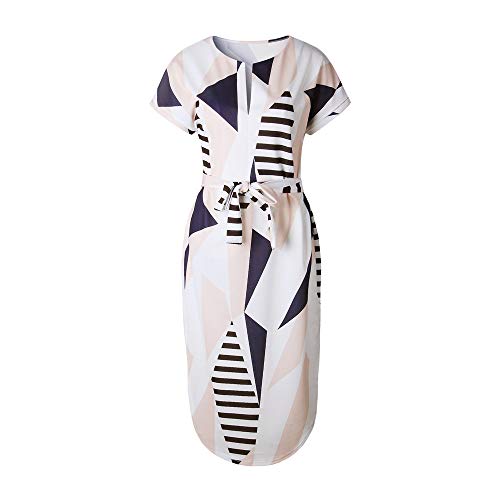 LitBud Womens Dress Summer Short Sleeve Vintage Business Holiday Belted Shift Midi Tunic Dresses for Ladies Apricot Size 6 8 M Easter
