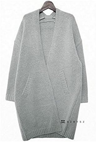 Grey Women's Long Sweater Coat Thicker Female Long Section of the Bat Sleeve Wool Knit Cardigan Loose Solid Color L Code