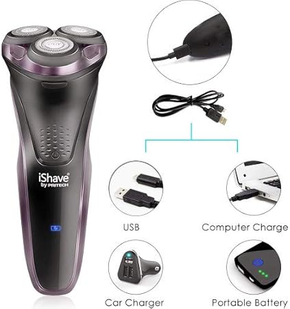 PRITECH Electric USB Rechargeable Rotary Shavers Mens Waterproof ...