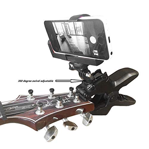 Guitar Headstock Cell Phone Clamp Clip Mount for Smartphones and Gopro Action Cameras ~ Close Up Home Recording
