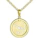 14K Yellow Gold Reversible Round Scorpion Scorpio Zodiac Sign Pendant with Figaro Chain Necklace, 18