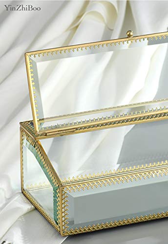 YinZhiBoo Beveled Glass Box Makeup Organizer Proof box Keepsake Box Wedding Card Holder Reception Card Box Home Decor Display