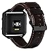 KADES Genuine Leather Retro Cowhide Bands with Stainless Steel Frame Compatible for Fitbit Blaze Smart Watch, Coffee Band+Black Frame(Black Clasp)- Large