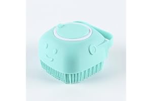 Soft Silicone Massage Brush with Refillable Bath Soap Chamber in Blue for Gentle Pet Cleaning