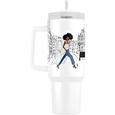 40oz Tumbler with Inspirational Quotes, African American Art, Handle, Straw & Twist-On Lid – Leak-Proof Insulated Drinkware for Black Women, Uplifting Gift - Keepin It Movin