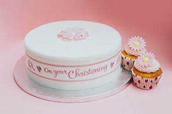 Edible Decor Sheet Christening Baby Girl Pink Border Ribbon