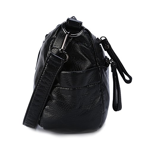 Borse a tracolla da donna in pelle Borse a tracolla casual lavato in PU per ragazze-Nero-4