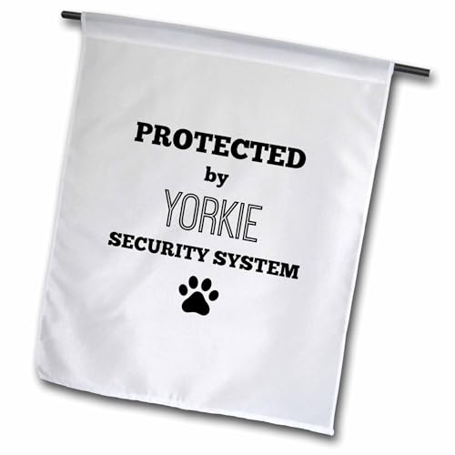 3dRose Protected by Yorkie Security System - Garden Flag, 12 by 18"