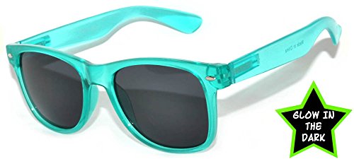 Classic Vintage Retro 80's Sunglasses for Mens or Women Colored Frame (Glow in the Dark Smoke Lens Turquoise, PC Lens)
