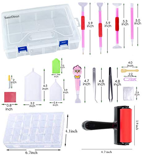 SanerDirect 100pcs 5d Diamond Painting Tool Accessories, New Design Light Drill Pens, Diamond Painting Roller, 28 Grids Diamond Painting Container for DIY Craft