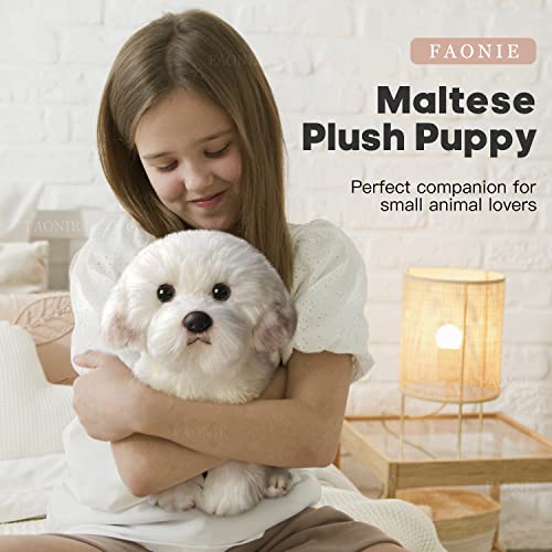 FAONIE Realistic Plush Maltese Dog, Stuffed Animal Puppy Dog Toys, for