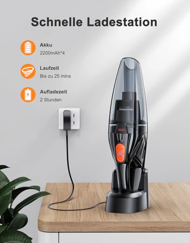 Rolgno Handheld Vacuum Cleaner Battery, [9000Pa & Quick Charging Station] Handheld Vacuum Cleaner Wireless with LED Lights, 2 Washable HEPA Filters, Wet & Dry Car Vacuum Cleaner Hoses, Strong for Home, Office, Car