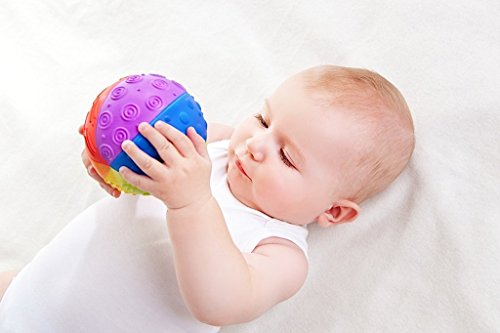 caaocho Pure Natural Rubber Sensory Ball for Babies Rainbow 4" - Sensory Toy, Promotes Sensory Development, Rainbow Colors, Perfect Bouncer, Gentle Squeaking, BPA Free, PVC Free, Food-Grade Paint