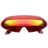 Retro Futuristic Cyclops Color Mirroed Lens Wrap Around Sunglasses (Crystal Red/Fire Mirror)