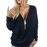 Greatrees Women's Casual Zipper V Neck Long Sleeve Dress Blouse Black 3XL