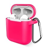 Airpods Case, Music tracker Protective Thicken Airpods Cover Soft Silicone Chargeable Headphone Case with Anti-Lost Carabiner for Apple Airpods 1&2 Charging Case (Airpods 1, Rose)