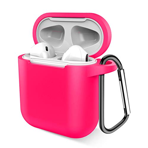 Airpods Case, Music tracker Protective Thicken Airpods Cover Soft Silicone Chargeable Headphone Case with Anti-Lost Carabiner for Apple Airpods 1&2 Charging Case (Airpods 1, Rose)