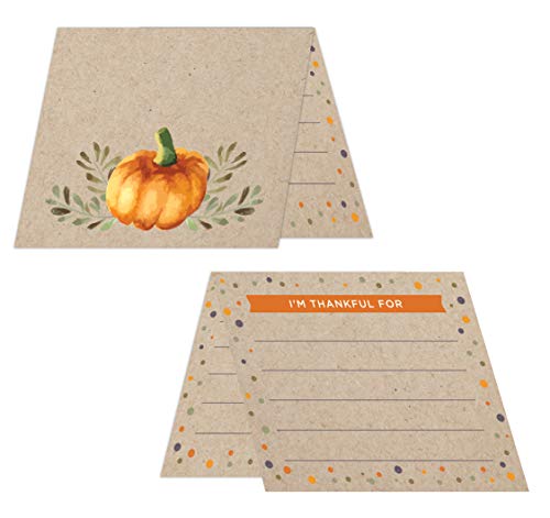 Koko Paper Co Thanksgiving Place Cards with Fill-in Gratitude Cards | Pack of 50 Cards | Printed on Heavy Card Stock.
