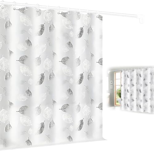 Cortina de Baño para Ducha 180x180cm Cortina para Regadera Impermeable PEVA 12 Ganchos Shower Curtain Opaca a Prueba de Moho para Hogar Bañeras Cabina Hotel Protección de Privacidad Patrón de Hojas