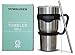 30oz Stainless Steel Vacuum Insulated Tumbler with Double Wall Insulation + Black Handle + Straw by TUMBLINER - Designed to Fit Into a Car Cupholder